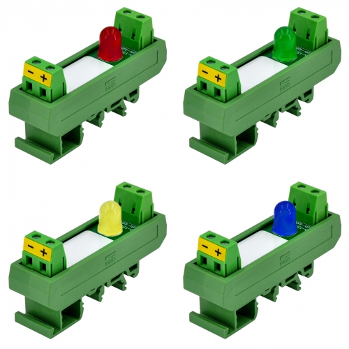 DIN Rail Mount DC 5-32V 1 Channel 10mm LED Indicator Light Module, Available in Red Green Yellow Blue