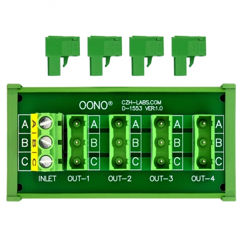 DIN Rail Mount 30A/300V 4x3 Position Pluggable Terminal Block Distribution Module, OONO D-1553T