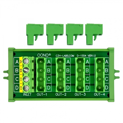 Screw Mount 30A/300V 4x4 Position Pluggable Terminal Block Distribution Module, OONO D-1554P