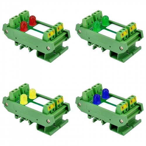 DIN Rail Mount AC 80-250V 2 Channel 10mm LED Indicator Light Module, Available in Red Green Yellow Blue