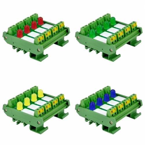 DIN Rail Mount AC 80-250V 4 Channel 10mm LED Indicator Light Module, Available in Red Green Yellow Blue