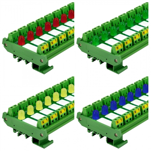 DIN Rail Mount AC 80-250V 8 Channel 10mm LED Indicator Light Module, Available in Red Green Yellow Blue