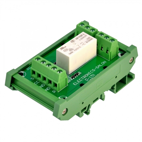 DIN Rail Mount Latching Power Relay Module, DPDT 8 Amp, Electronics-Salon D-151T 5V Version