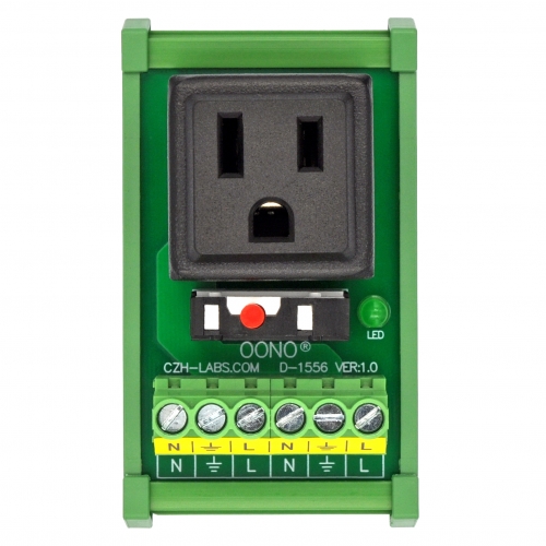 DIN Rail Mount AC 120V NEMA 5-15R Receptacle Outlet Power Module, with Resettable 6 Amp Circuit Breaker