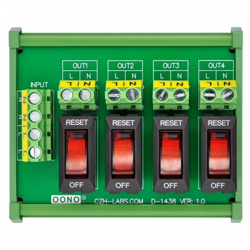 Rocker Switch Thermal Circuit Breaker Overload Protector 4 Channel Power Distribution Module DIN Rail Mount