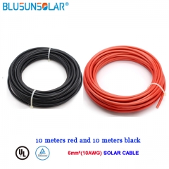 6mm2 (10AWG) Solar Cable 10 meter Red and  10 meter Black Pv Cable Wire Copper Conductor XLPE Jacket TUV /UL Certifiction