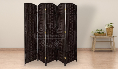 5Panels Black Hand Woven Room Divider