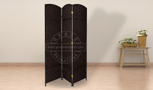 3Panels Black Hand Woven Room Divider