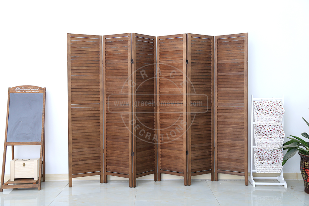 6Panels Rustic Wood Room Divider in Brown