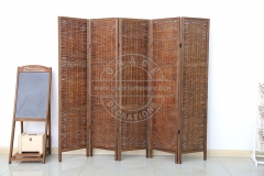 5 Panels Rustic Wood Finished and Wicker Room Divider