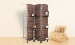 3Panels Wood Divider With Shelf