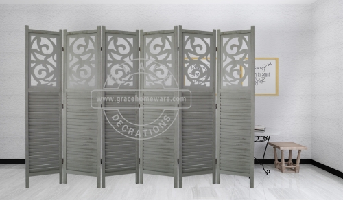 6 Panels Rustic Wood Divider in Wash Gray