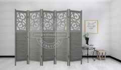 5 Panels Rustic Wood Divider in Wash Gray