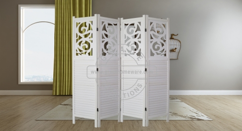 4 Panels Rustic Wood Divider in White