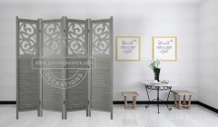 4 Panels Rustic Wood Divider in Wash Gray