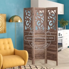 3Panels Rustic Wood Divider In Brown