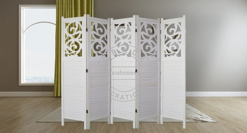 5 Panels Rustic Wood Divider in White