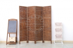 4 Panels Rustic Wood Finished and Wicker Room Divider