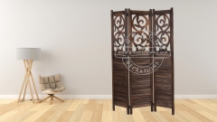 3Panels Rustic Wood Divider in Dark Brown