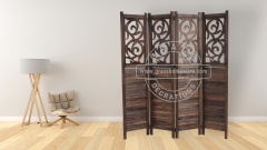 4 Panels Rustic Wood Divider in Dark Brown