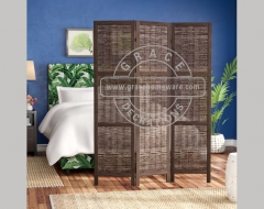 3Panels Rustic Wood Finished and Wicker Room Divider