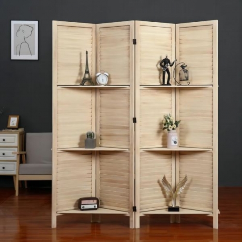 Rustic Wood Room Divider With Display Shelf