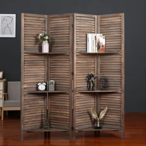 Rustic Wood Room Divider With Display Shelf