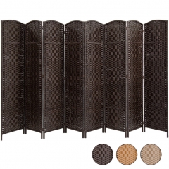 8 Panels Hand Woven Room Divider Dark Brown
