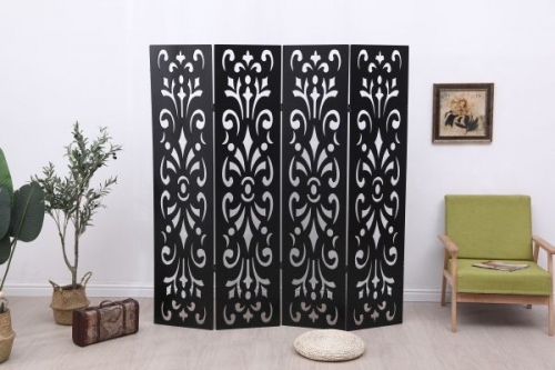 4Panels Cut Out Room Divider In Black