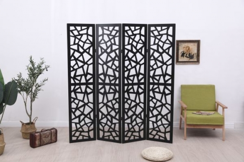 4Panels Cut Out Room Divider In Black