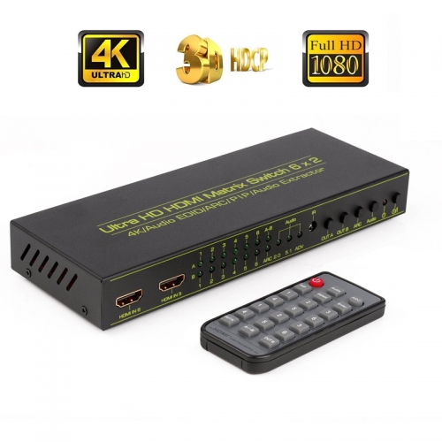 Interruptor de matriz HDMI (6-entrada 2-salida), Extractor de Audio HDMI con Control remoto, soporte PIP, arco, 4K x 2K @ 30Hz, 3D