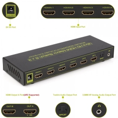 HDMI Matrix Switch (6-Input 2-Output), HDMI Audio Extractor with Remote Control, Support PIP, ARC, 4Kx2K@30Hz, 3D