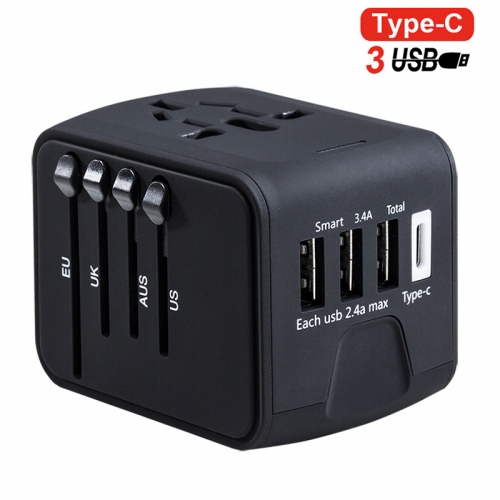 Adaptador de corriente internacional con 3.4A 3 USB y 1 Tipo-C