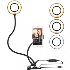 Selfie anillo de luz con el titular del teléfono celular