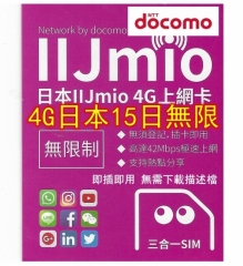 IIJmio&docomo 4G日本15日無限上網卡