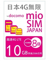 4G LTE 日本Docomo 8日4G 10GB之後256K無限上網卡(5-30日多種套餐選擇）數據卡Sim卡電話咭data