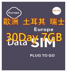 【即插即用 Vodafone網絡 30日 7GB】5G/4G歐洲多國+瑞士+英國+土耳其 30日7GB 上網卡