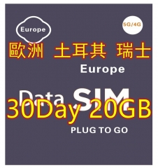 【即插即用 Vodafone網絡 30日 20GB】5G/4G歐洲多國+瑞士+英國+土耳其 30日20GB 上網卡