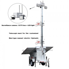 Torre CCTV solar montada en remolque con luz LED