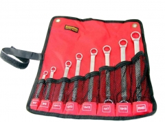 Double Offset Ring Spanner Set Mirror Polished with Canvas Roll Pouch 8pc/12pc