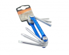 6pc Foldable Hex Key & screwdriver set with Alu. frame size: Hex-3,5,6mm Screwdriver-F6, Ph1,Ph2