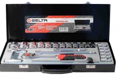 Selta Taiwan 10-32mm 24pc 1/2" Dr. 6/12pt Cr-V Socket Set with Ratchet Acccessories