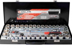 Selta Taiwan 1/2" Dr. 6PT Metric & Imperial 41pc Socket with Telescope Ratchet Handle & Socket Accessories