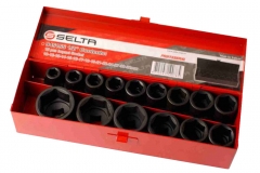 Selta Taiwan 15pc 1/2" Dr 6pt Cr-Mo Regular Air Impact Socket Set:10-32mm