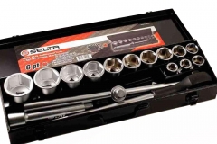 Selta 16pc 17-50mm 3/4" Dr. 6PT Socket & Ratchet Handle Extension Slinding T Bar