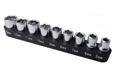 1/4" Dr. 6PT Cr-V 9pc Metric Socket Set: 5-6-7-8-9-10-11-12-13mm