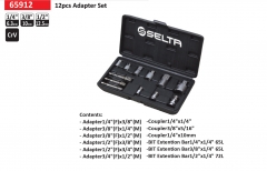 Selta Taiwan Cr-V 12pc Socket & Power Bits Adapter Extension Set:1/4"-3/4" Converter