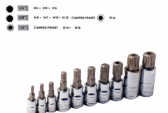 10pc XZN Triple Square Spline Socket Bit: M4,5,6,8,9,10,12, Tamperproof M14,16,18