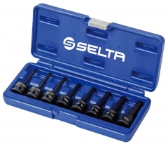 Selta Taiwan 8pc 1/2" Dr. Cr-Mo 78mm Length Impact Ribe Socket Bit Set R5-6-7-8-9-10-12-14