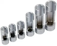 6pc 3/8"&1/2" Dr. Slotted Special Socket Set for Temperature Sensor Remove: 10,11,12,14,17,19mm